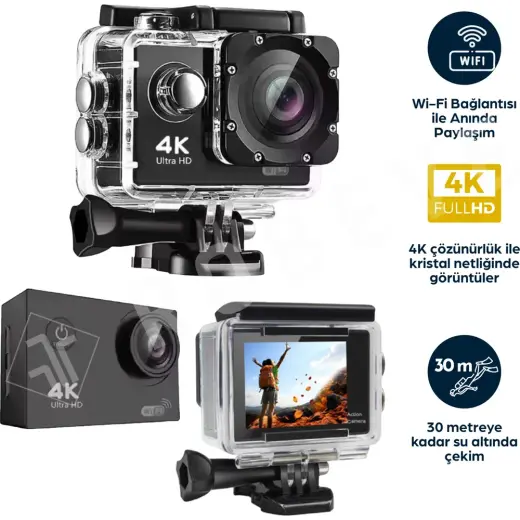 Robeve 4K 30FPS 16MP Wi-Fi 170° Geniş Açı Aksiyon Kamerası