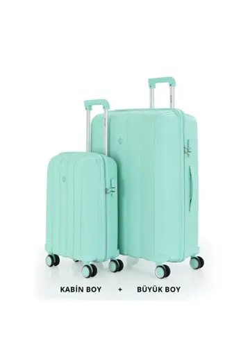 Bavul Büyük ve Kabin 2li Set Kırılmaz Silikon Valiz V305 Mint