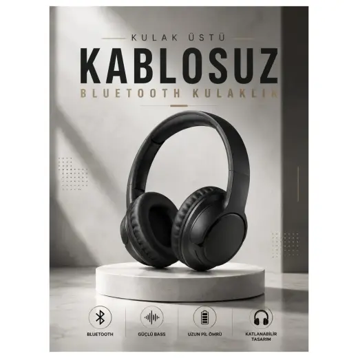 Uravas Store Kulak Üstü Kablosuz Bluetooth Kulaklık Yüksek Ses Kaliteli Anc Özelliği