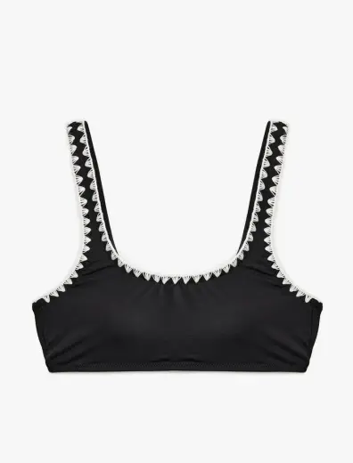 Hafif Destekli Kroşe Detaylı U Yaka Bralet Bikini Üstü