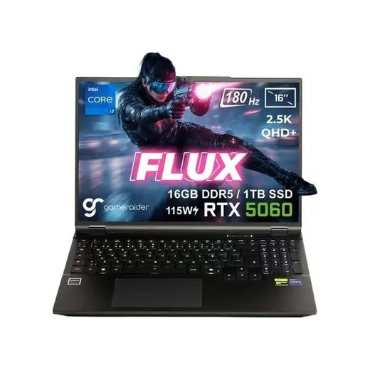 Gameraider FLUX GR16 i7-14650HX 16 GB 1 TB DDR5 SSD 8 GB RTX 5060 16" Dos Dizüstü Bilgisayar