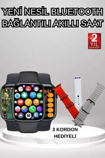 Akıllı Saat Arama Görüşme Bildirim Görme Uyku Ve Sağlık Takibi Nabız Ölçer 3 Kordon Hediyeli