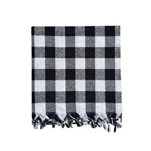 Mira Home 150x150 Cm Kareli Yer Sofra Bezi Piknik Masa Örtüsü Saçaklı Siyah