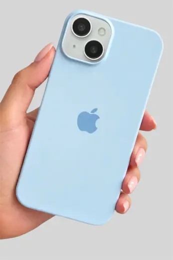 Iphone 13-14 Uyumlu Kılıf Logolu Lansman Soft Yumuşak Içi Kadife Silikon Kapak Baby Blue
