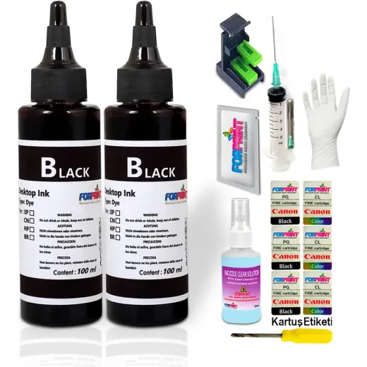 Forprint Canon Pıxma E404/E414 Uyumlu Siyah Dolum Seti 2X100ML Yüksek Kalite Mürekkep