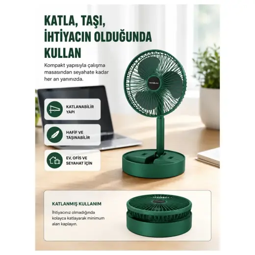 Masa Dostu Şarjlı Mini Fan Katlanabilir 3 Hız Ayarlı Taşınabilir Tasarımlı Tdms-07