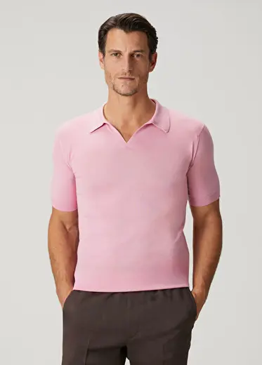 Noah Pembe Polo Yaka Kısa Kollu Triko