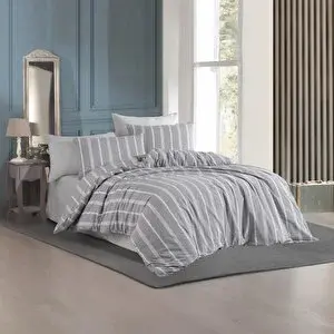 ÇETTEX Gri Çizgi Çift Kişilik Nevresim Takımı 200x220