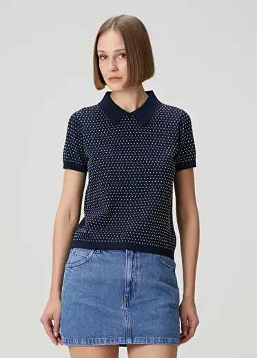 Lacivert Puantiyeli Polo T-shirt