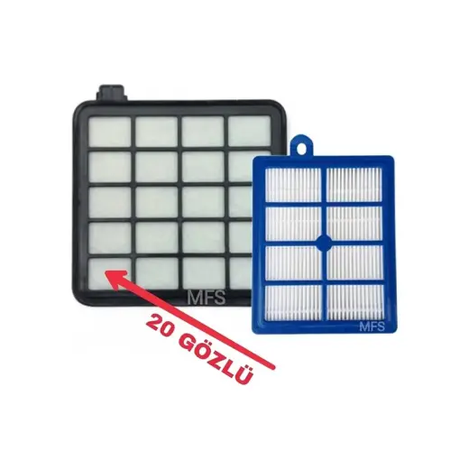 MFS Grundig Vcc 7870 A Uyumlu Hepa Filtre Seti ( Siyah Filtre 20 Gözlü / Eski Filtrenizin Gözlerini Sayınız )