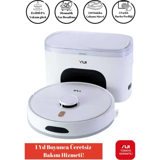 Yui RS16 Pro 15.000 Pa Akıllı Robot Vacuum & Mop Süpürge Beyaz Toz Boşaltma Özellikli (YUI TÜRKİYE GARANTİLİ)