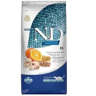 N&D Ocean Morina Balıklı ve Portakallı Ata Tahıllı Yetişkin Kedi Maması 10kg