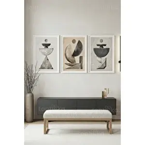 Tontilika Modern Soyut Geometrik 3’lü Ahşap Çerçeveli Tablo Seti 21x30 cm