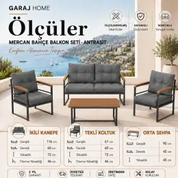 Garaj Home Mercan Bahçe Balkon Seti Oturma Takımı Antrasit 4