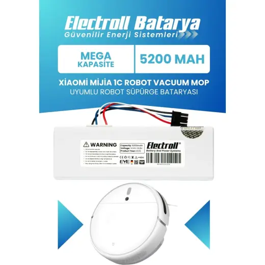 Electroll Xiaomi Mijia 1C Robot Vacuum Mop P1904-4S1P-MM Uyumlu Batarya (YÜKSEK KAPASİTE) 5200mah Pil Robot