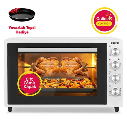 Simfer 7062 Beyaz 70 LT Turbo Fan Piliç Çevirme Mini/Midi Fırın - Multi Fonksiyon, Yoğurt Yapma, Buz Çözme & Çift Cam