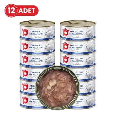 Petlebi Sos İçinde Fileto Taze Ton Balıklı ve Kalamarlı Kedi Konservesi 70gr (12 Adet)