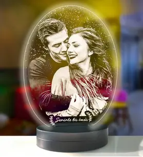 Kişiye Özel Oval Fotoğraflı 3D Model Led Gece Lamba (Beyaz)