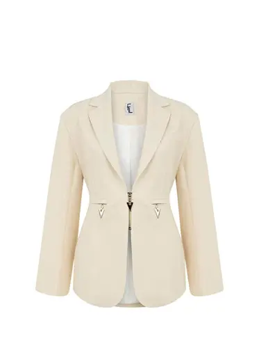 Nova Bej Fermuarlı Oversize Kadın Blazer Ceket