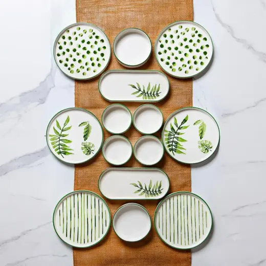 Vienev Art Botanik 14 Parça Stackable Kahvaltı Takımı Sunum Tabağı