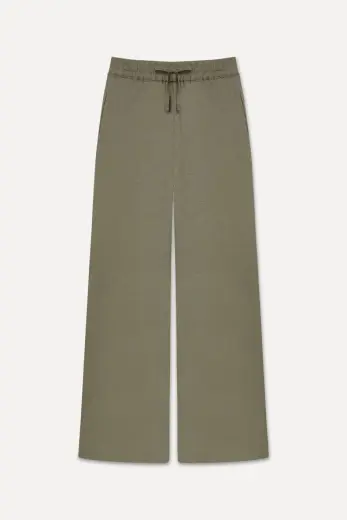 Kadın Haki Beli Bağlamalı Wide Leg Pantolon