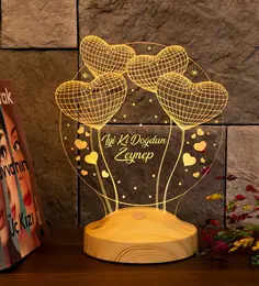 Doğum Günü Hediyesi, Sevgiliye, Arkadaşa İsimli Doğum Günü Hediyesi, Kişiye Özel Balon Kalpler Kişiye Özel 3D Led Lamba 2