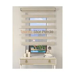Trend Stor Perde Sütlü Kahve Etek Dilimsiz Zebra Stor Güneşlik Perde 250x200 cm