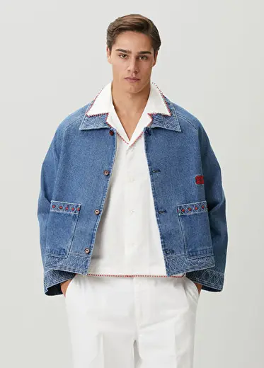 Mavi Nakış Detaylı Denim Ceket