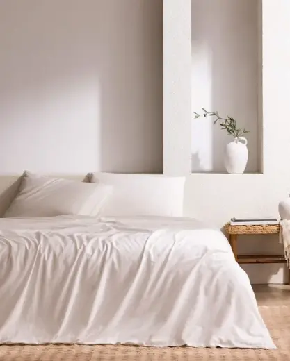 Tracey King Size %100 Pamuk Pileli Linen Look Yıkamalı Çarşaflı Nevresim Takımı - Beyaz