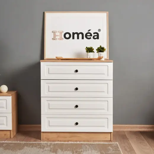 Homea 4 Çekmeceli Şifonyer Meşe Beyaz