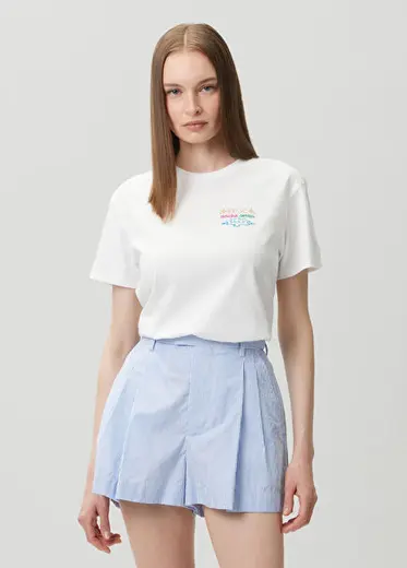 Emilie Beyaz Nakışlı T-shirt