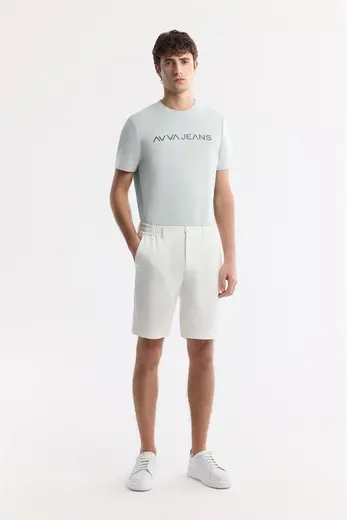 Beyaz Yanı Lastikli Gofreli Bi-Stretch Chino Şort