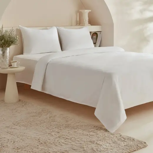 Karaca Home Vinas 80 Tel %100 Pamuk Çift Kişilik Saten Biyeli Nevresim Takımı Beyaz