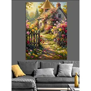 Tablomega Çiçek Bahçeli Ev Dekoratif Kanvas - Mdf Ahşap Tablo 100x140 cm