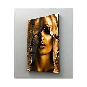 Mgi Design Kadın-gold Desen Cam Tablo Temperli 4 Mm | Doğa Ve Manzara Temalı Dekoratif Duvar Tablosu, Salon, Yatak Odası Ve Ofis Dekoru, 110x70 cm