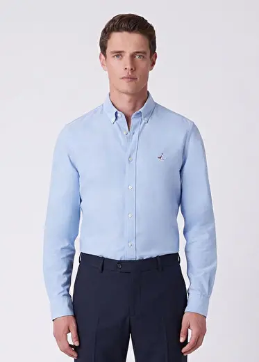 Slim Fit Mavi Oxford Gömlek