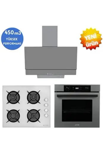 ve AFM TECH Markalı / Dion Turbo Antrasit-Gri Ankastre Set (12 226 Beyaz+ FM7710+FM3407)
