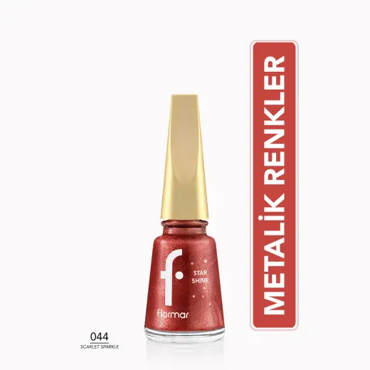 Flormar Star Shine Yoğun Pigmentli ve Metalik Görünümlü Oje 044 Scarlet Sparkle