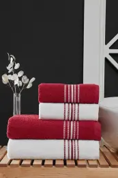 Elvin 4'lü Banyo Havlusu Seti 50x90 + 70x140 Cm Bordo 1