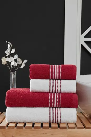 Elvin 4'lü Banyo Havlusu Seti 50x90 + 70x140 Cm Bordo