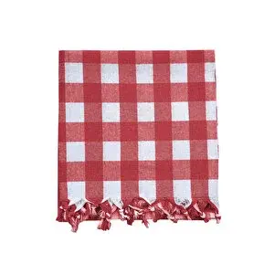 Mira Home 150x150 Cm Kareli Yer Sofra Bezi Piknik Masa Örtüsü Saçaklı Kırmızı