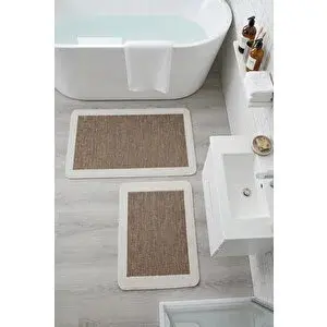 My Evilla Sisal Vektör Kaymaz Tabanlı Kolay Silinebilir 2li Kahve Banyo Paspas Seti 60x100-50x60