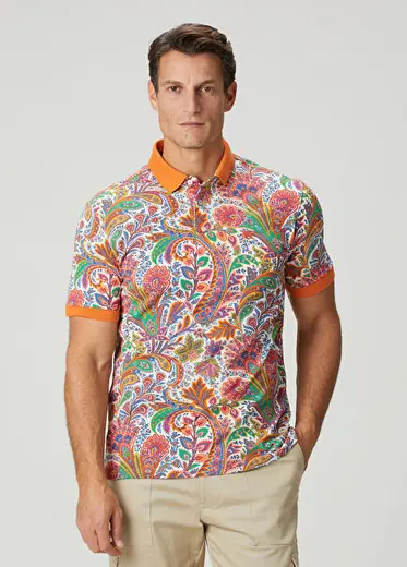 Çok Renkli Şal Baskılı Polo T-shirt