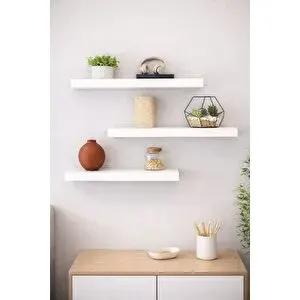 Mobilyacın 3'lü Uçan Duvar Rafı Set Gizli Raf- Beyaz 15x50