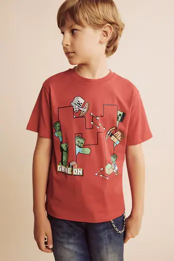 %100 Pamuk Minecraft Oversıze Bisiklet Yaka Kısa Kollu Tişört Erkek Çocuk