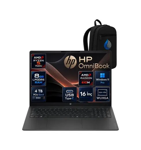 HP Omnibook 3 DY0G7EARNP04 R5-7520U 8 GB 4 TB SSD 16'' W11P WUXGA Dizüstü Bilgisayar