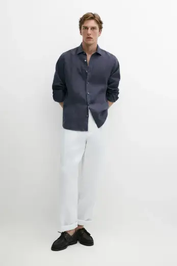 Regular fit %100 keten gömlek