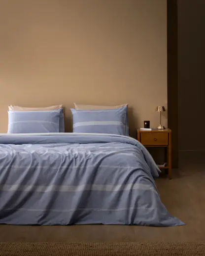 Boswell King Size %100 Pamuk Ranforce Baskılı Çarşaflı Nevresim Takımı - Mavi