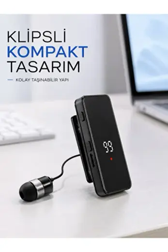 Dijital Ekranlı Bluetooth Kulaklık Tek Kulaklıklı Klipsli Kompakt Tasarım
