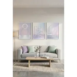 Tontilika Pastel Minimalist Soyut Geometrik 3’lü Ahşap Çerçeveli Tablo Seti 30x42 cm
